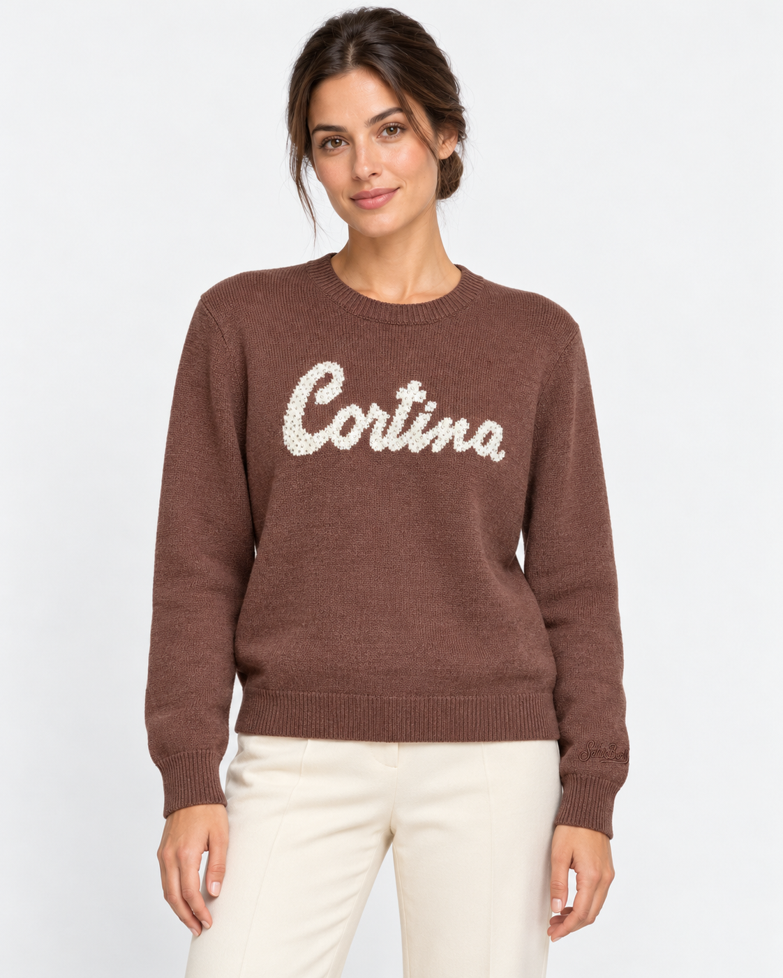 MC2 Saint Barth Maglia Donna New Queen Cortina Marrone con Strass