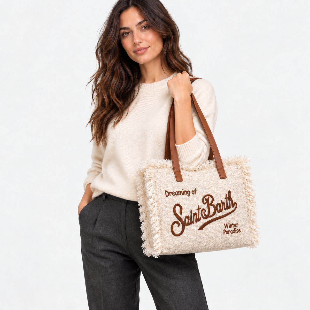 MC2 Saint Barth Borsa Donna Colette Tweed Panna con Mini Paillettes