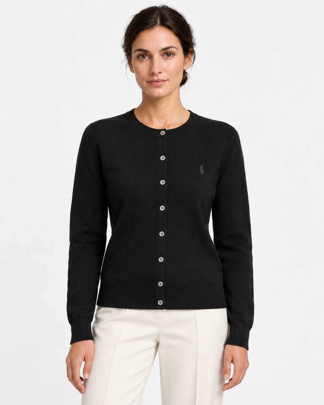 Polo Ralph Lauren Cardigan Donna Girocollo in Lana Nero