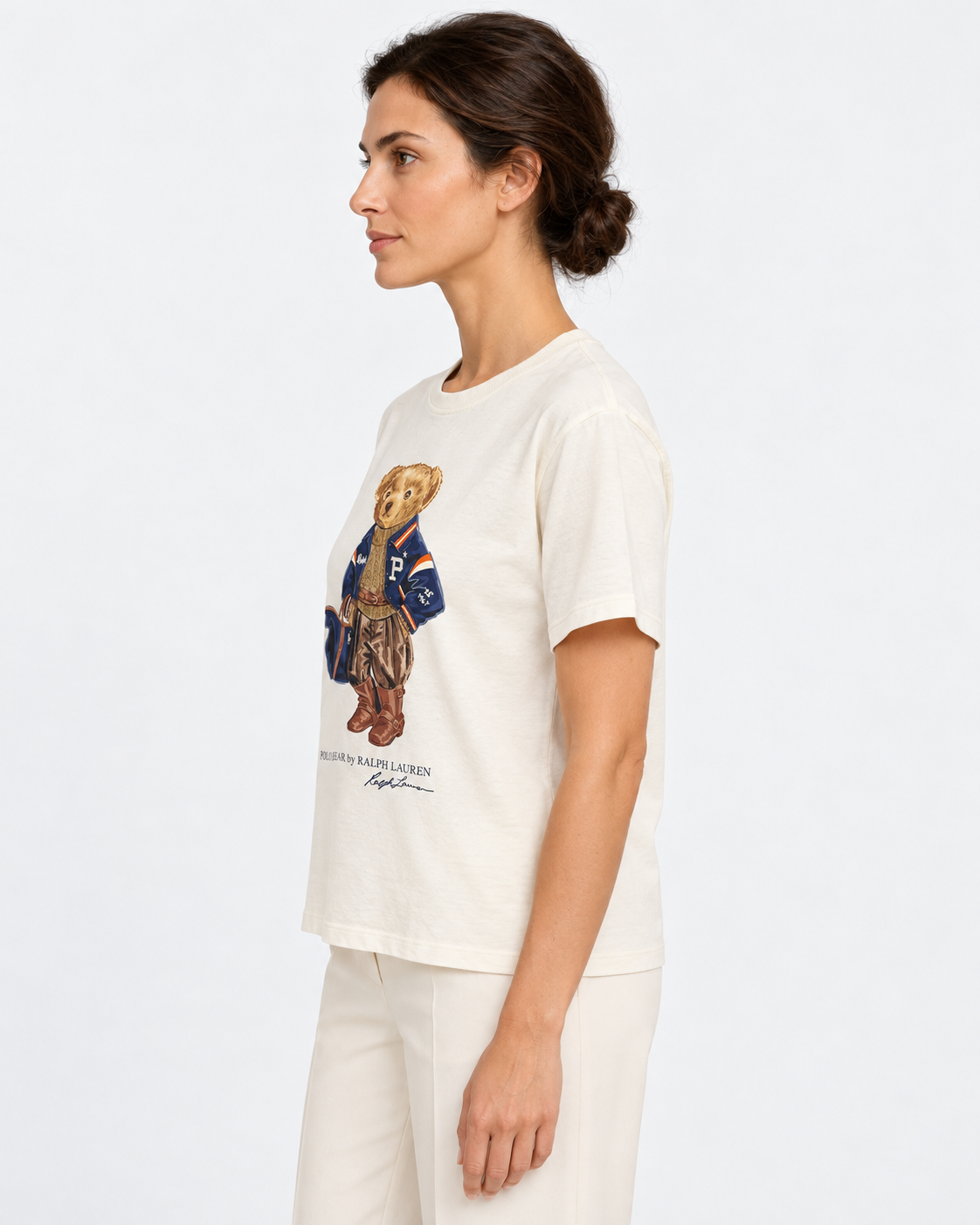 Polo Ralph Lauren T-shirt Donna Polo Bear in Cotone Avorio