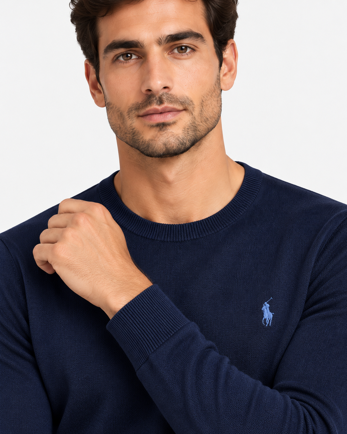 Polo Ralph Lauren Maglione Uomo Girocollo in Cotone Blu Slim Fit