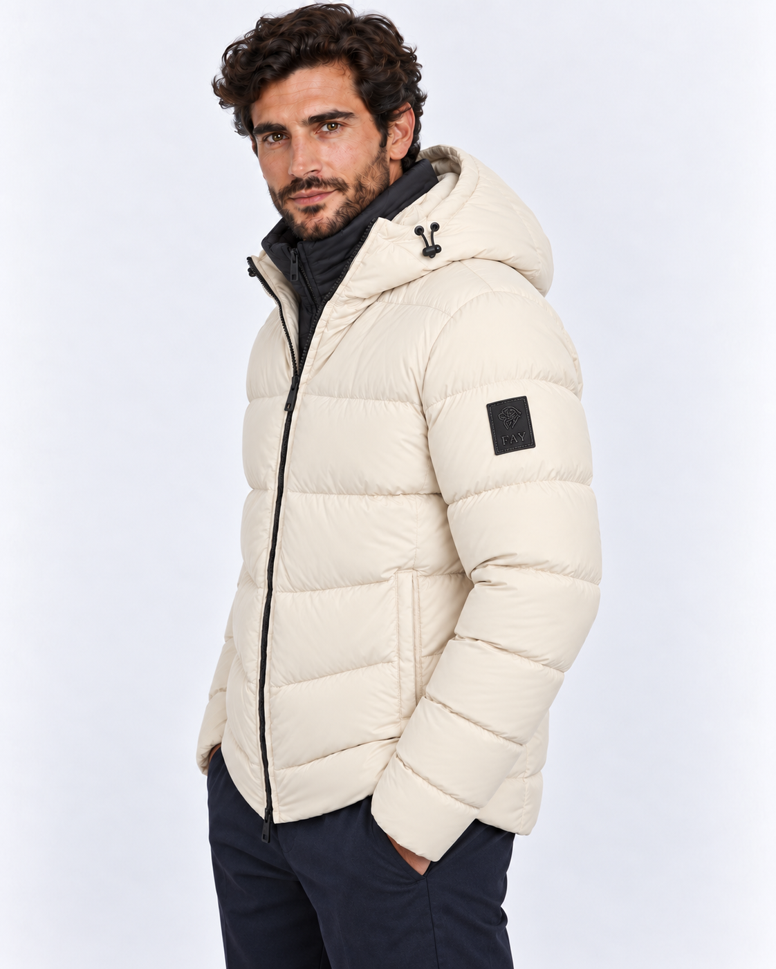 Fay Piumino uomo Double Front in nylon panna