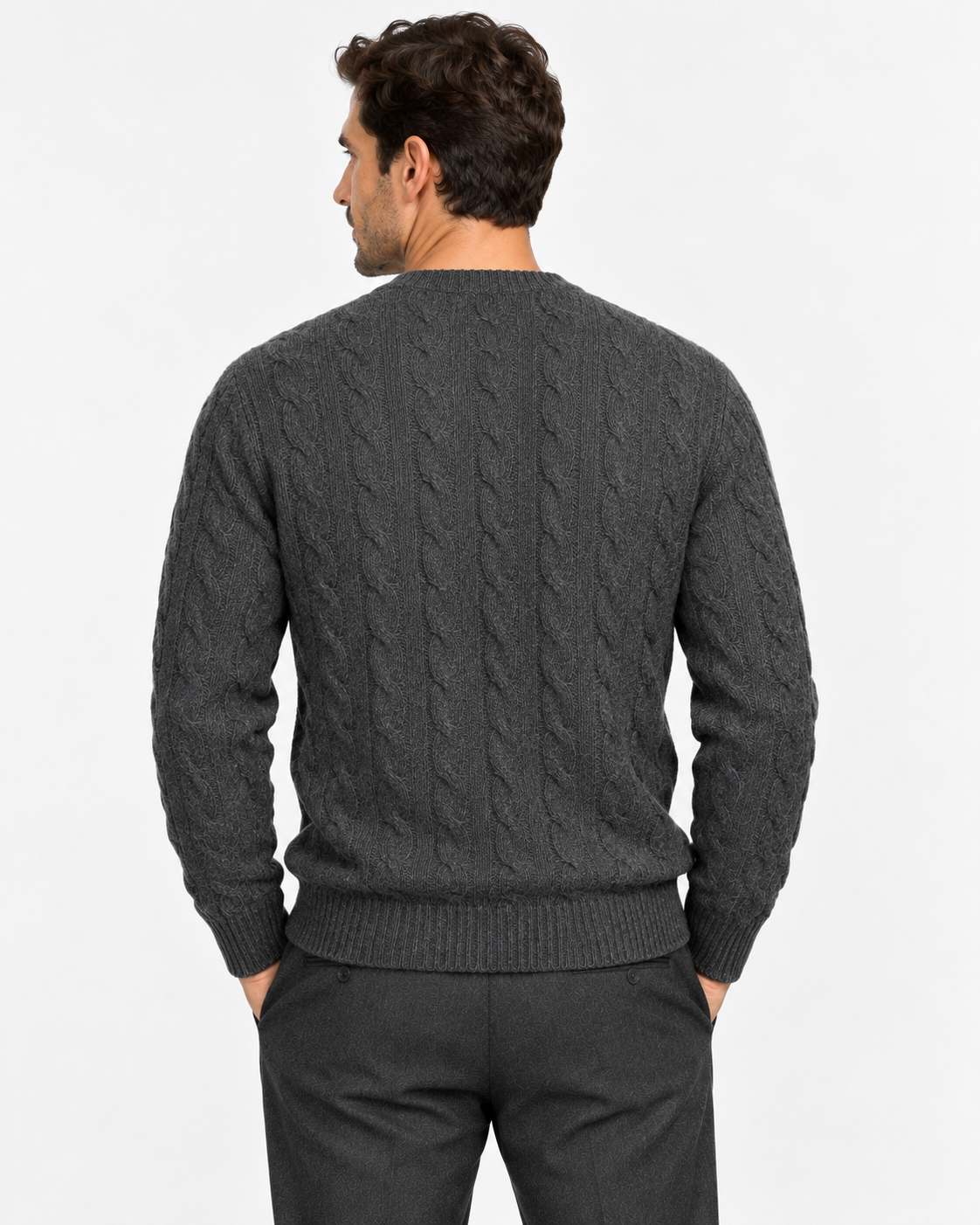 Polo Ralph Lauren Maglia Uomo a Trecce Antracite in Lana e Cashmere