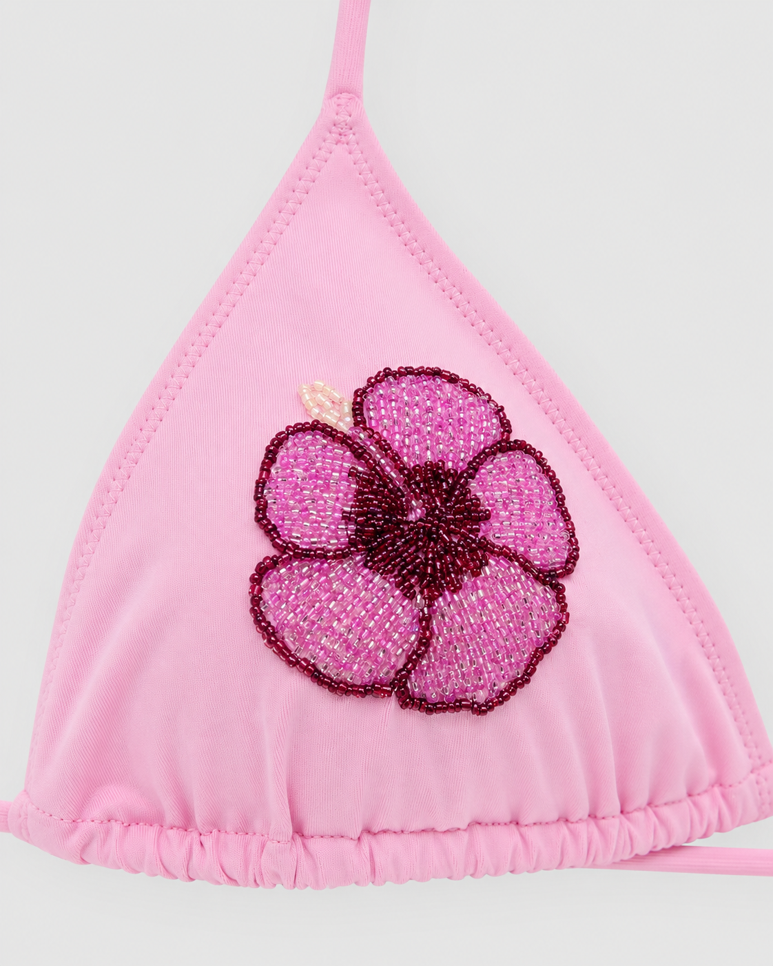 Bikini Maleah triangolo in tessuto rosa con perline
