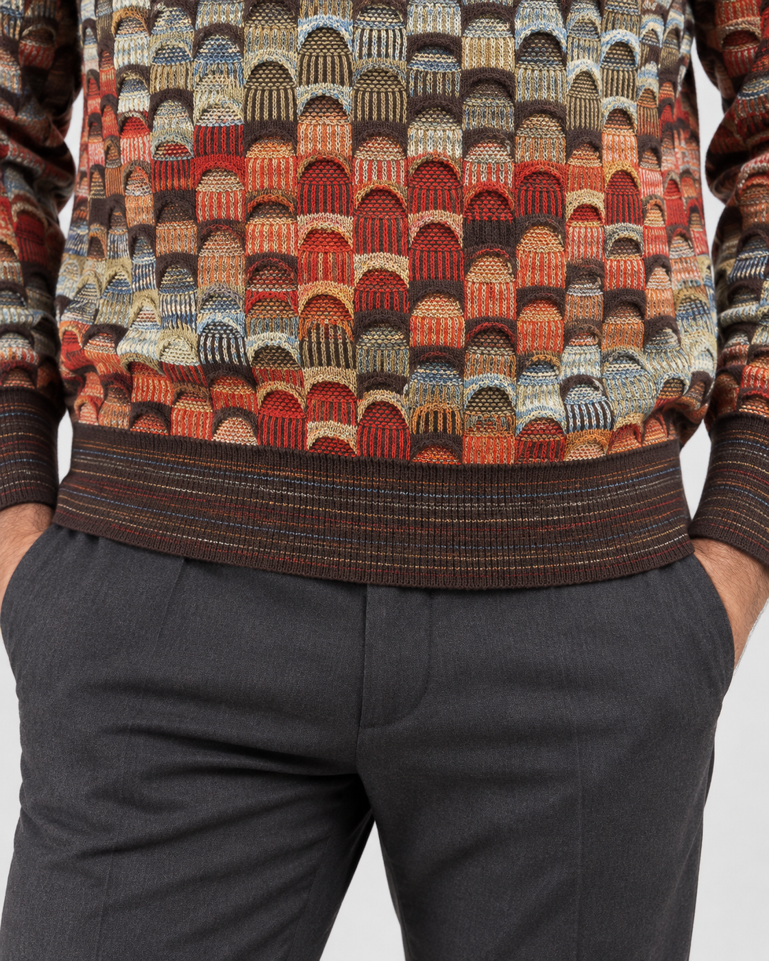 Lorenzoni Maglia girocollo uomo fantasia geometrica multicolore