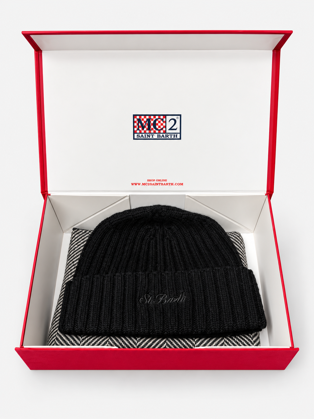 MC2 Saint Barth Christmas Box Donna con Berretto Nero e Pochette Spigata