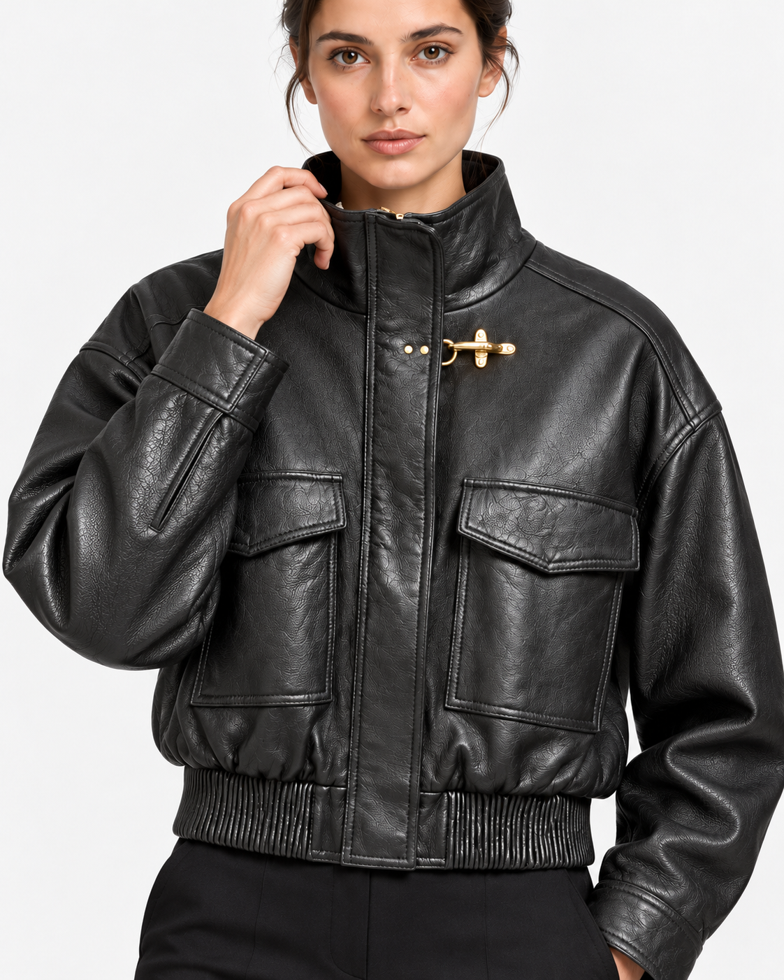 Fay Bomber Donna Cropped in Nappa Washed Nera
