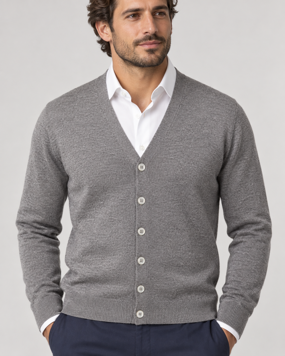 Gran Sasso Cardigan uomo in lana grigio fumo