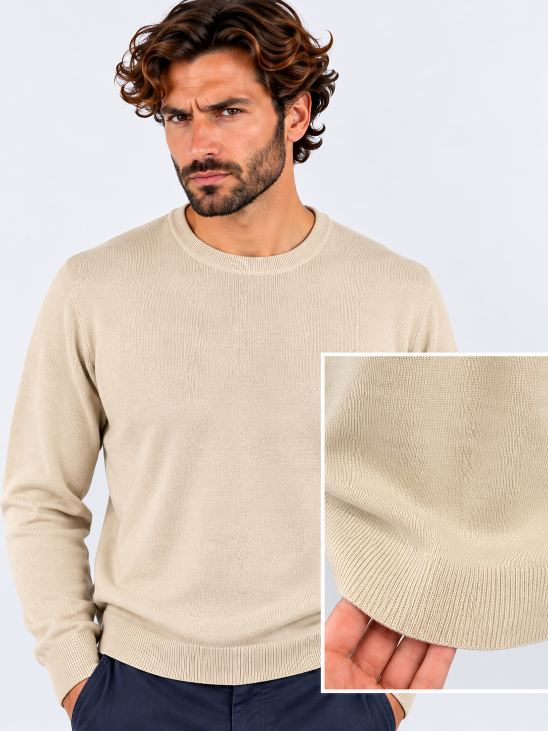 Gran Sasso Girocollo uomo in lana vergine beige