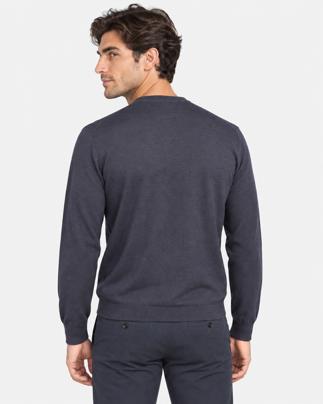 Gran Sasso men's crew neck in dark blue extrafine wool