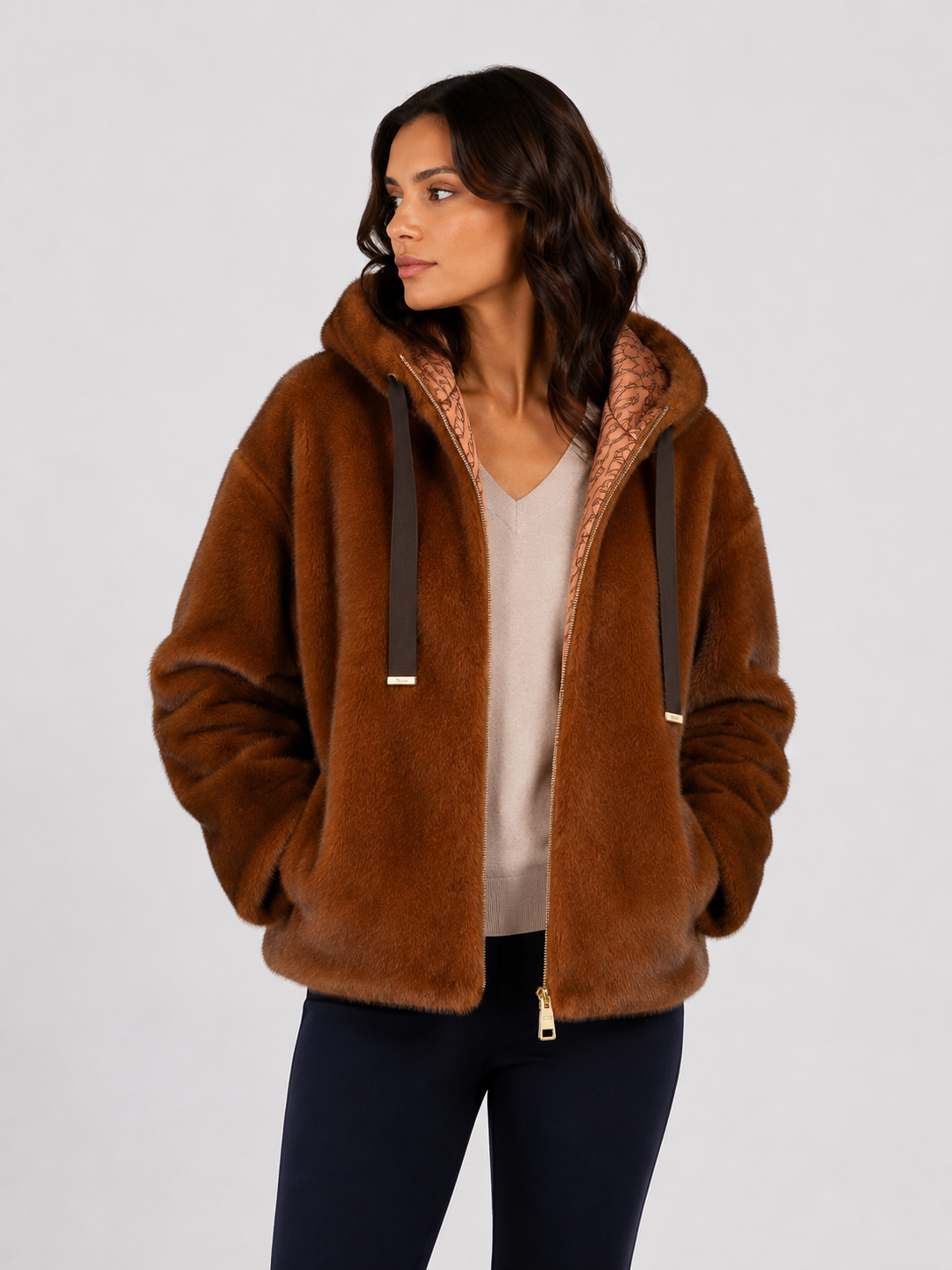 Herno bomber in melange alternative mink fur fondente
