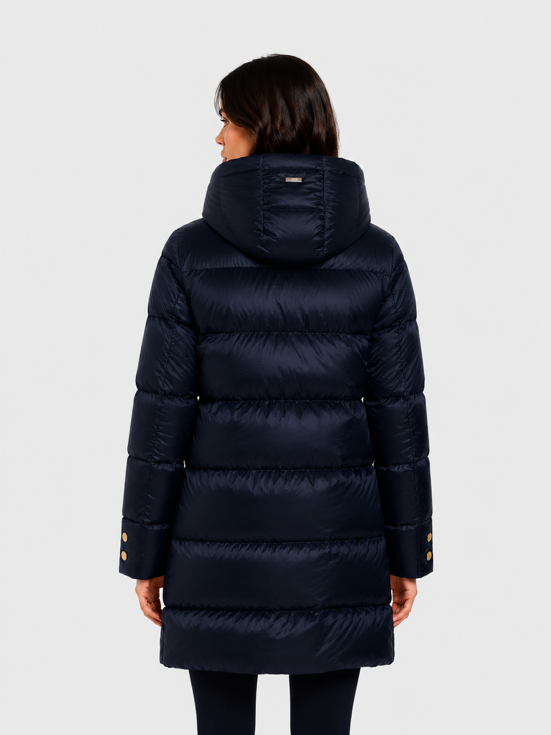 Piumino Donna Nylon Satin new blu con Cappuccio e Zip Oro