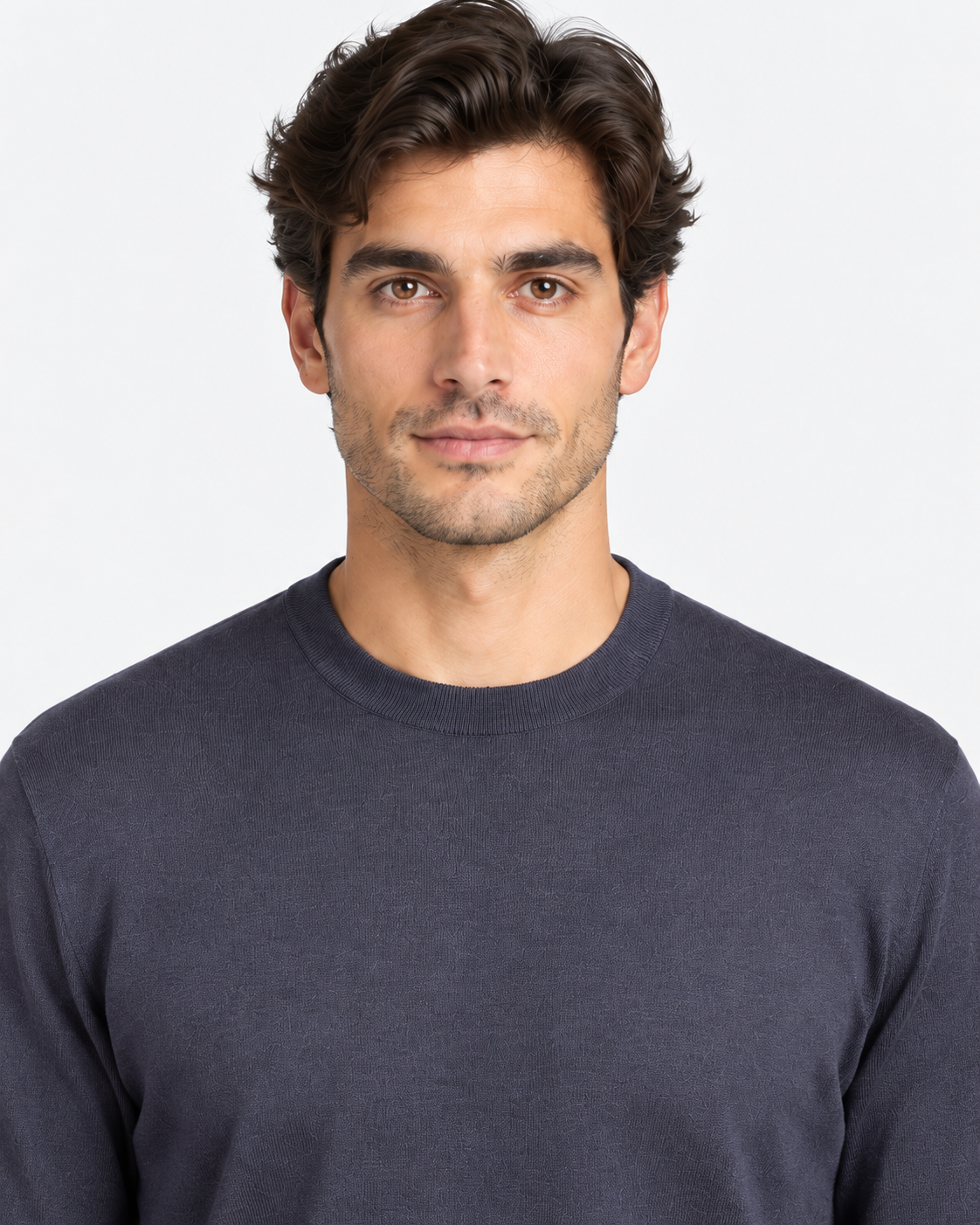 Gran Sasso men's crew neck in dark blue extrafine wool