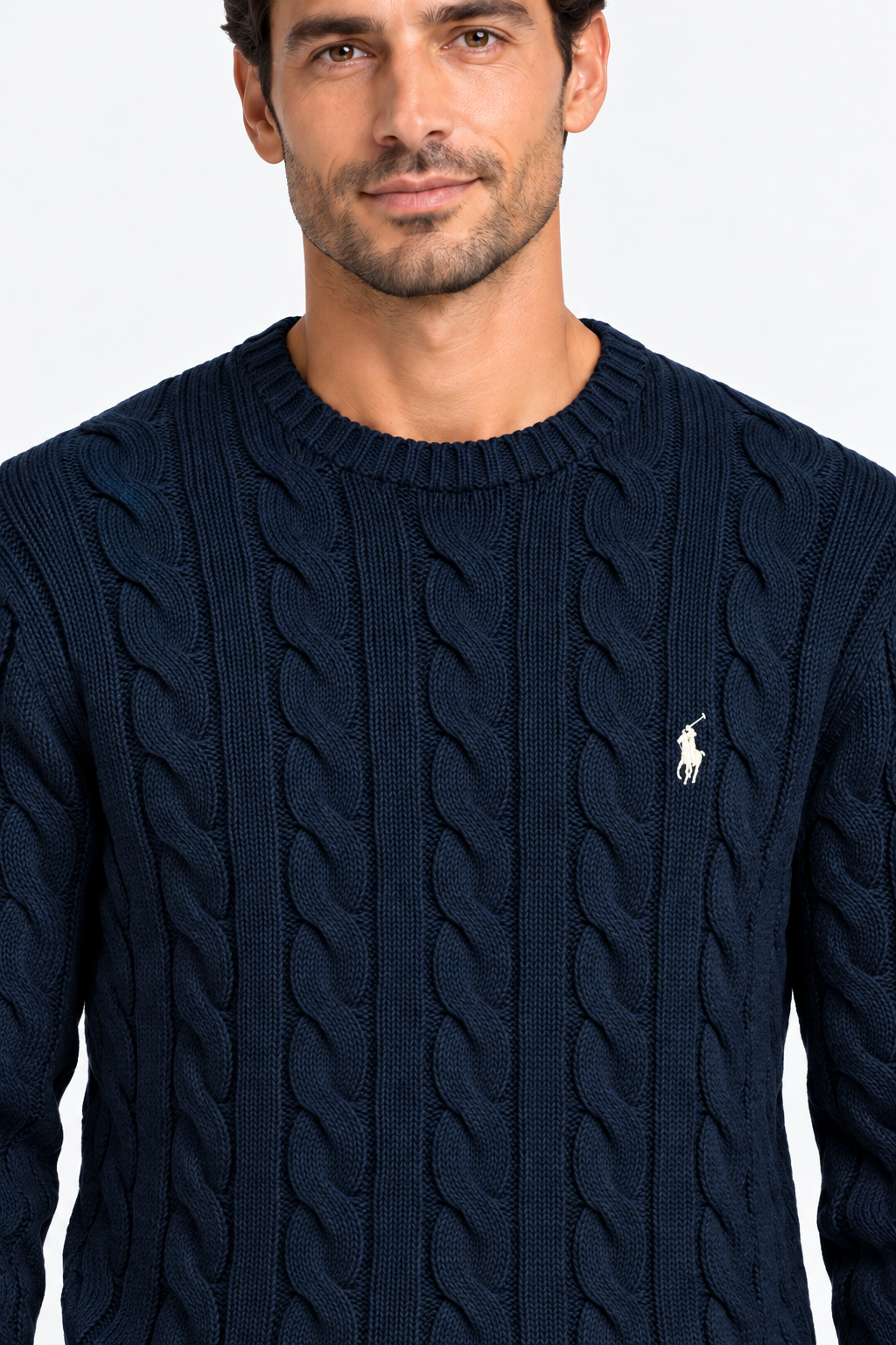 Polo Ralph Lauren Maglia Uomo a Trecce Navy in Cotone