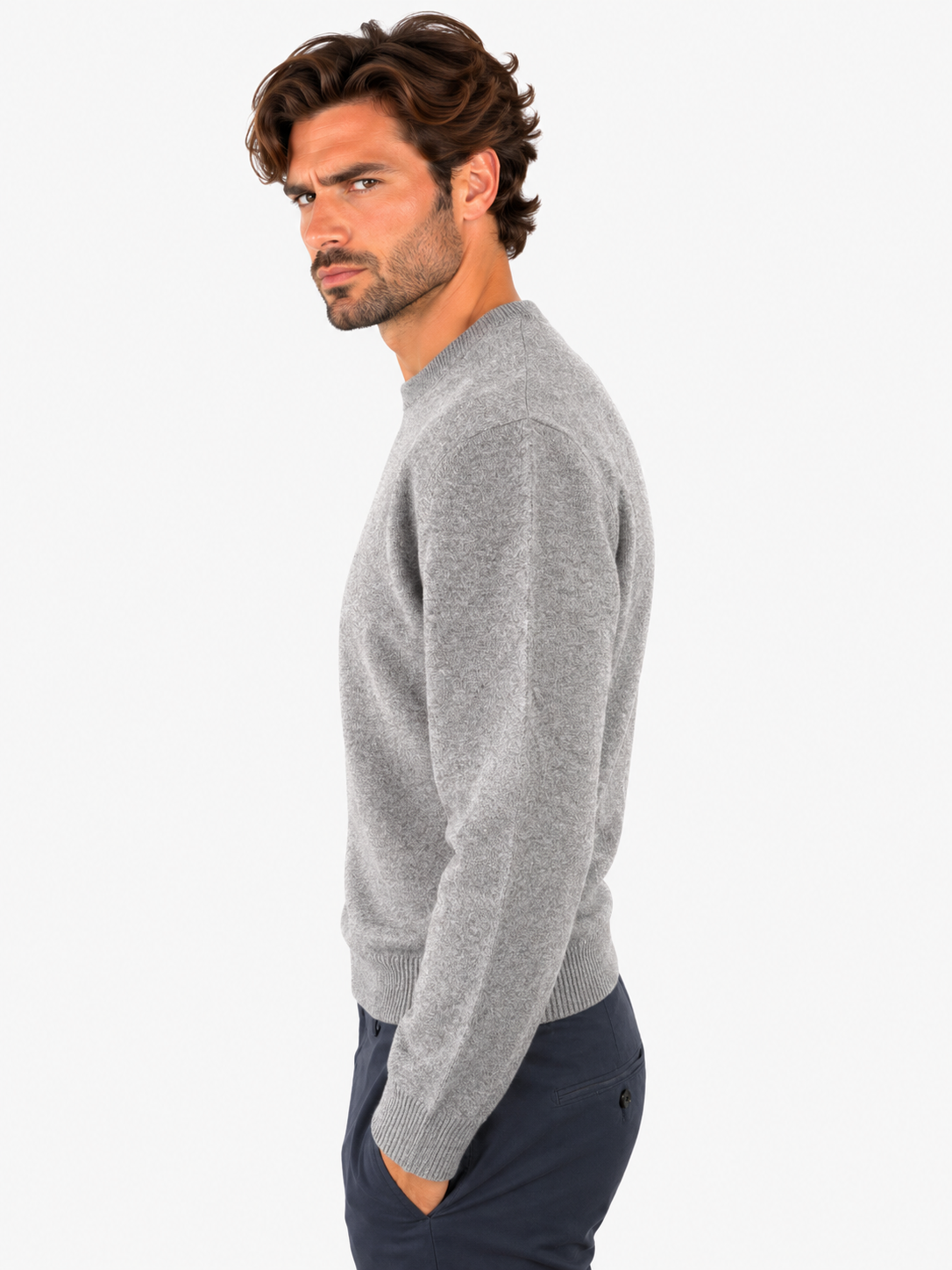 Gran Sasso Girocollo uomo in cashmere grigio