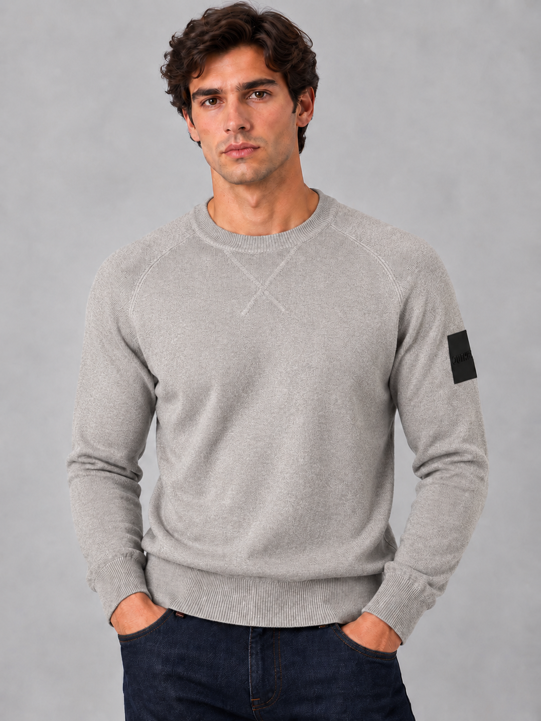 Outhere maglione girocollo uomo woodveil in misto lana grey melange