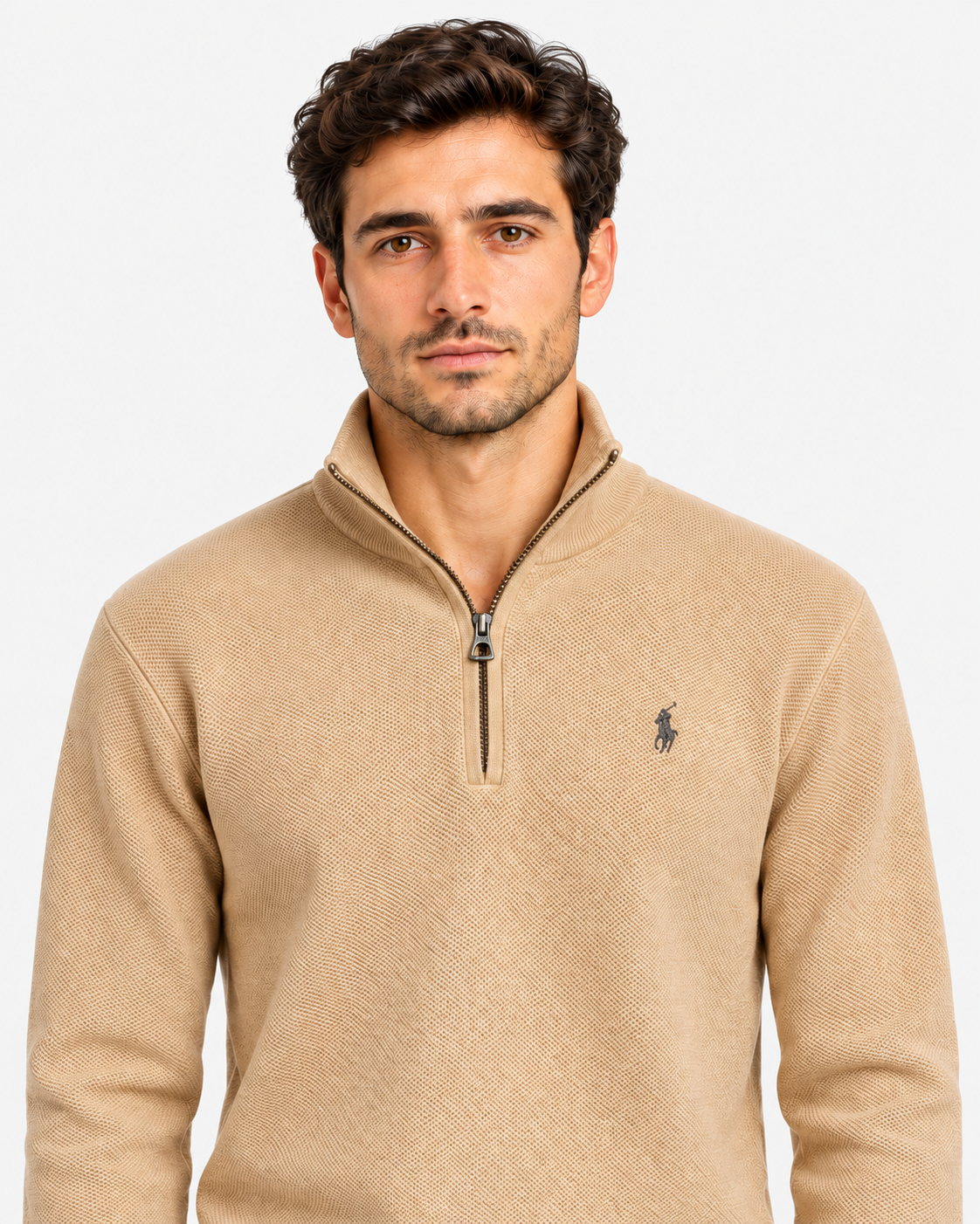 Polo ralph lauren maglia zip brown