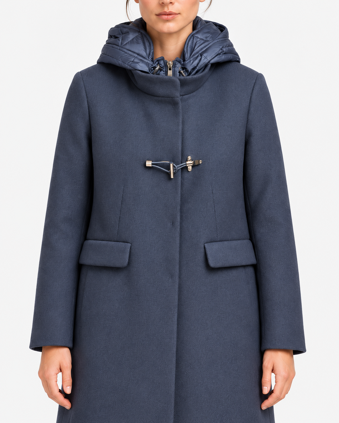 Fay Toggle Coat Donna Blu in Lana e Cashmere con Cappuccio