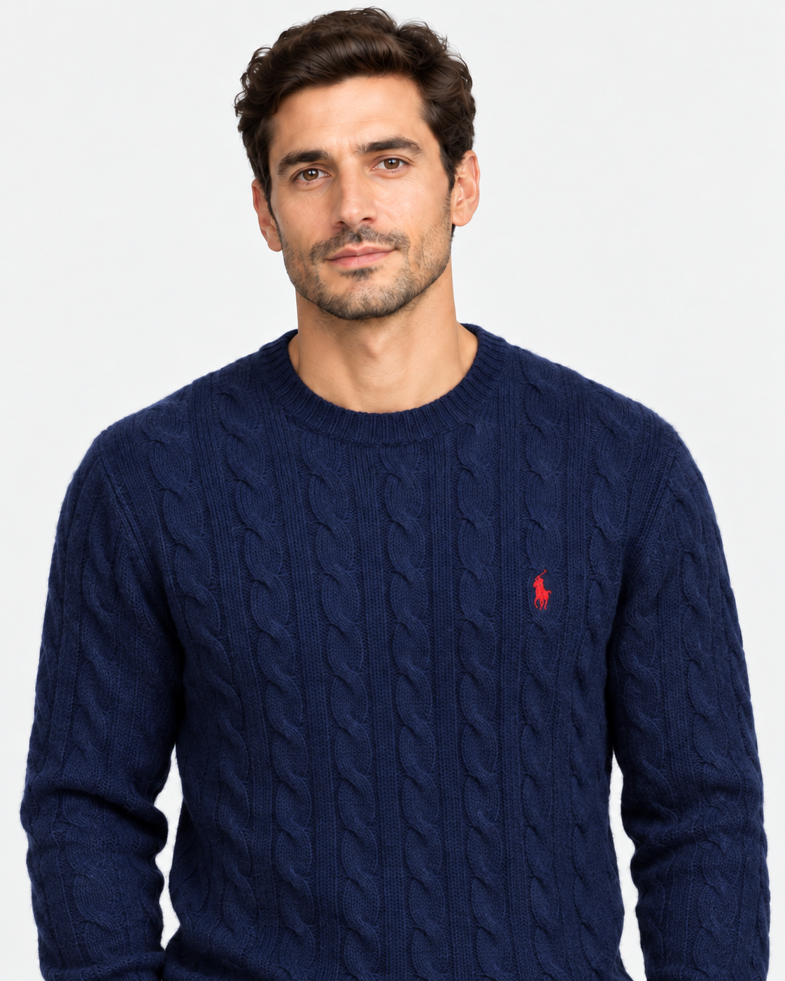 Polo Ralph Lauren Maglia Uomo Navy in Lana e Cashmere a Trecce