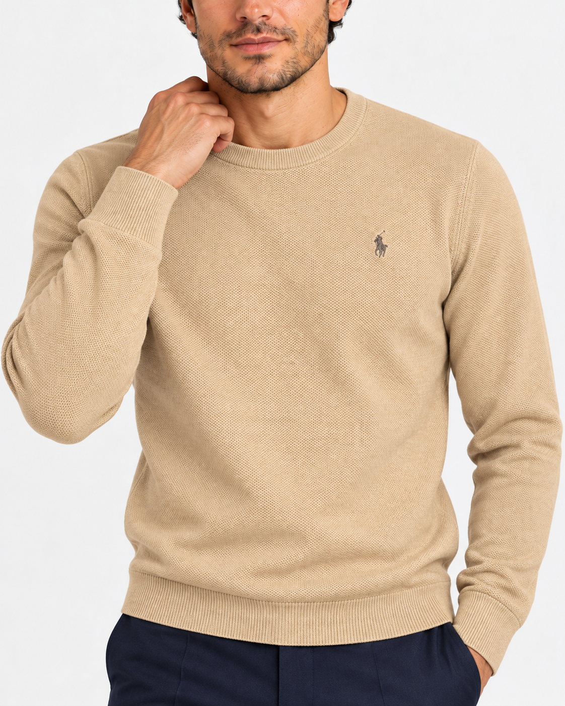 Polo Ralph Lauren Maglione Uomo Girocollo in Cotone Nido d’Ape Brown
