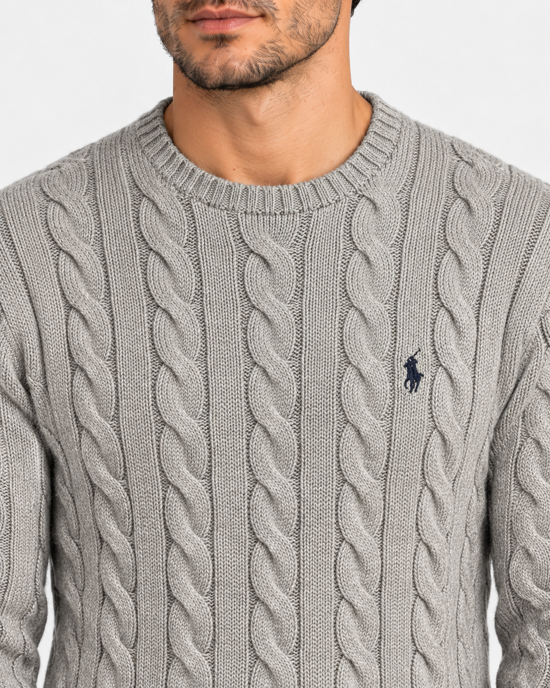 Polo Ralph Lauren Maglia Uomo a Trecce Grigia in Cotone