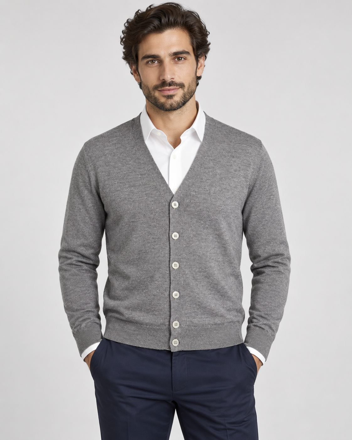 Gran Sasso Cardigan uomo in lana grigio fumo