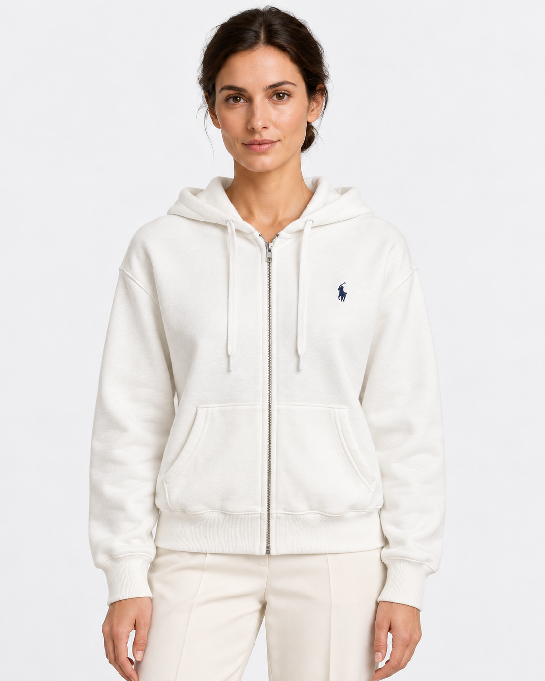 Polo Ralph Lauren Felpa Donna Bianca con Cappuccio e Zip