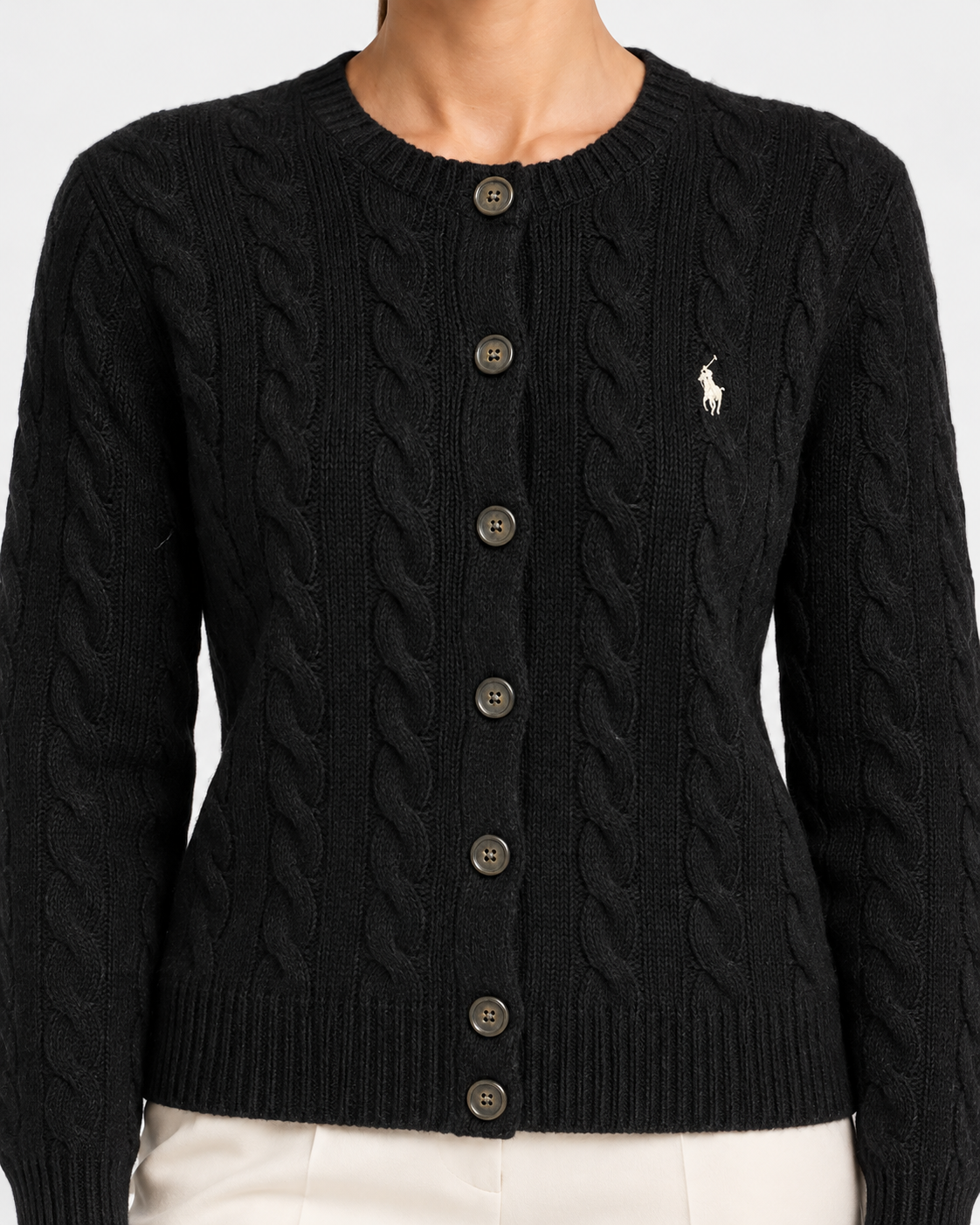 Cardigan a trecce in lana e cashmere black
