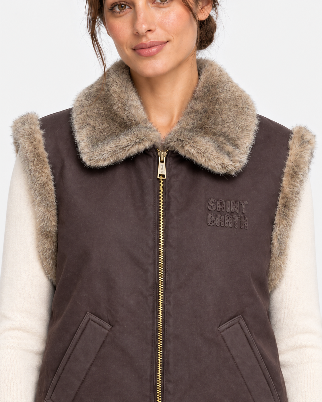 MC2 Saint Barth Gilet Donna Hesketh Marrone Scuro