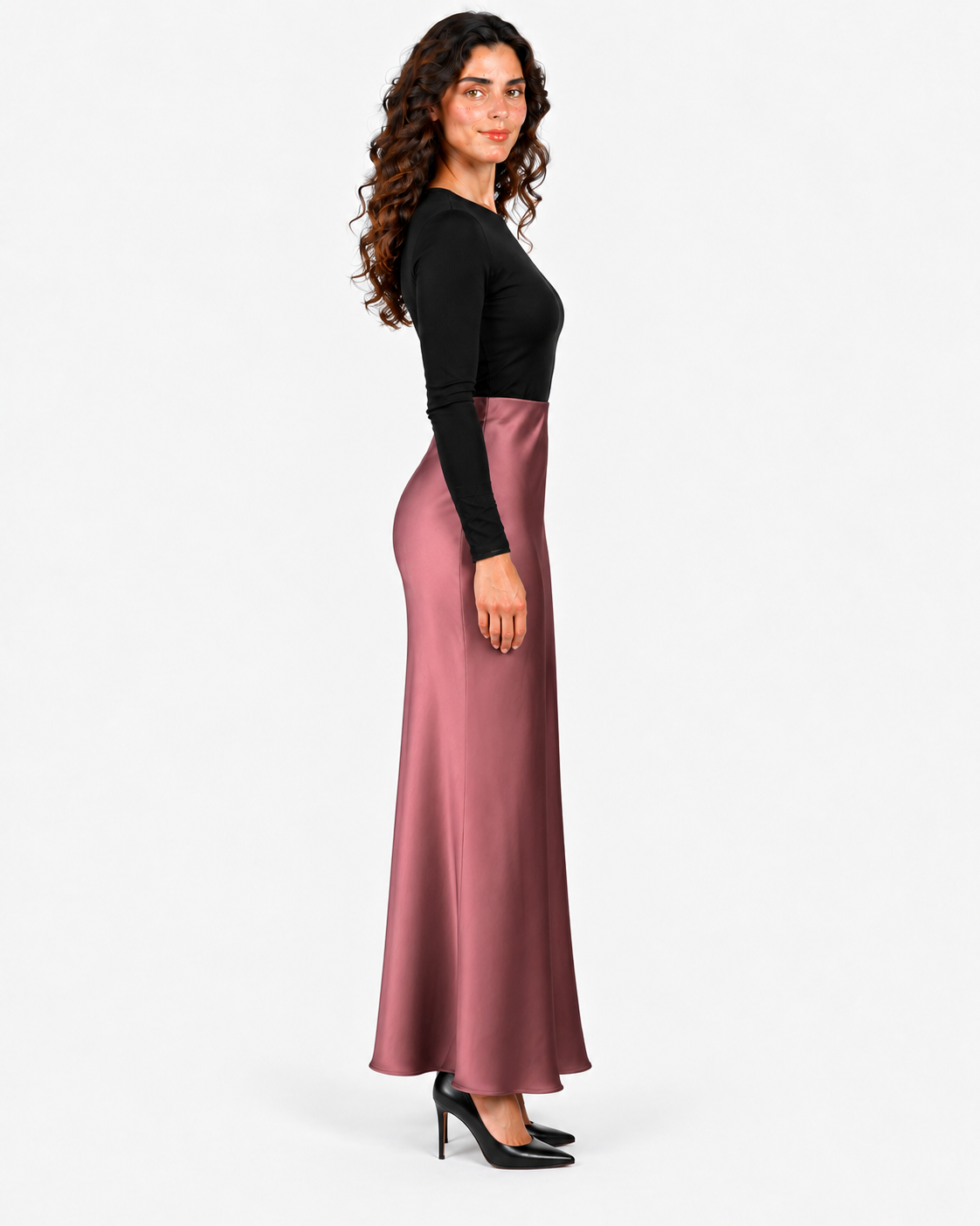 Imperial Gonna Lunga Donna Plum Noir in Raso