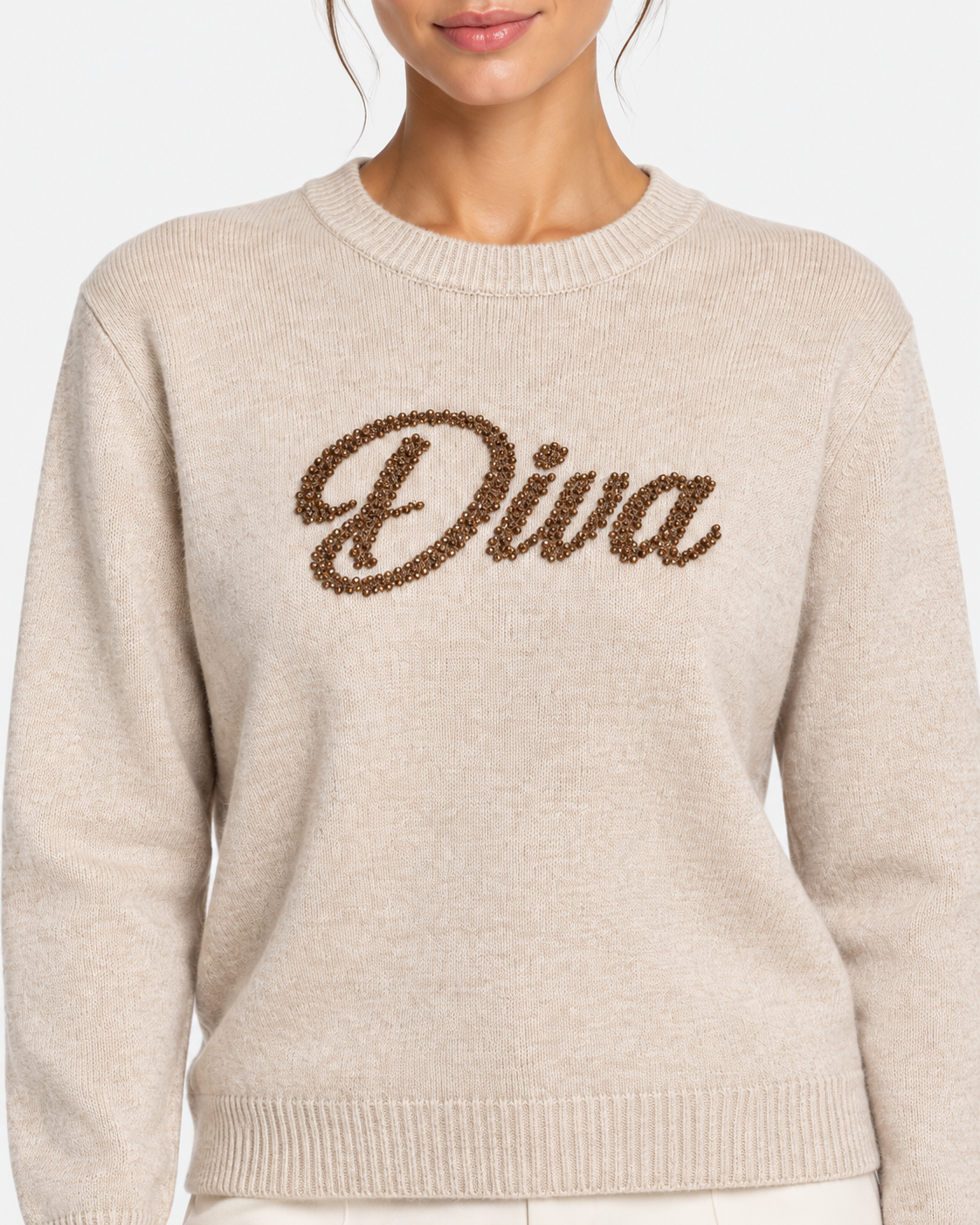 MC2 Saint Barth Maglia Donna New Queen Diva Beige in Misto Lana e Cashmere