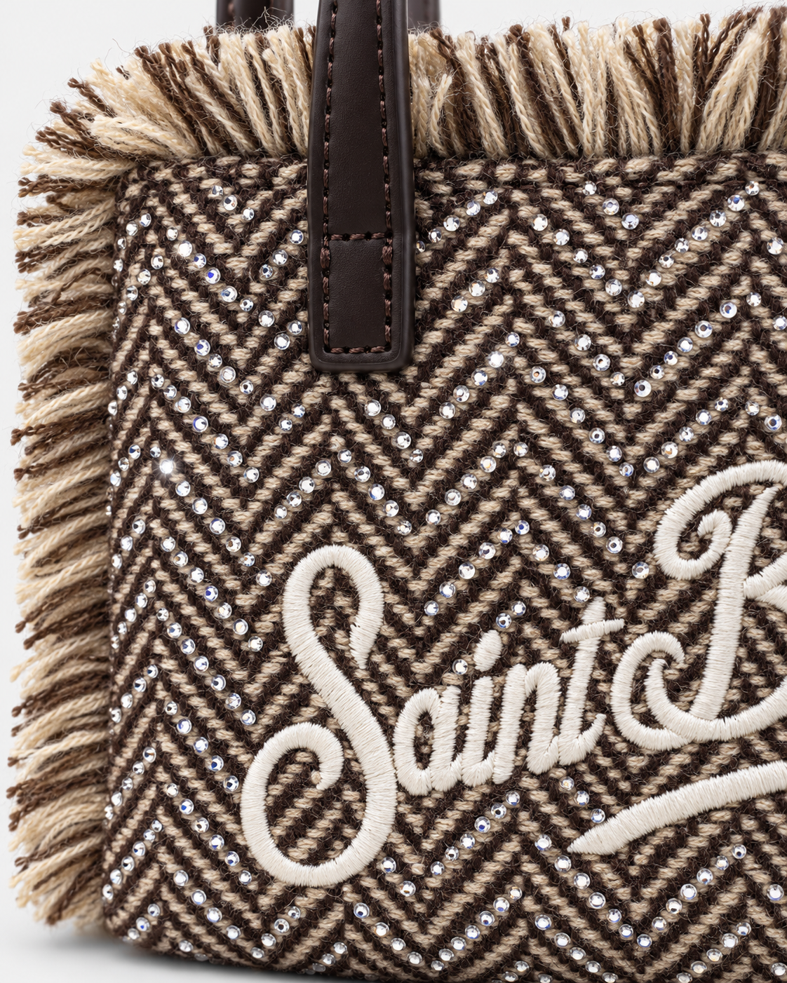 MC2 Saint Barth Borsa Donna Vanity Mini Spigata Marrone con Strass e Tracolla