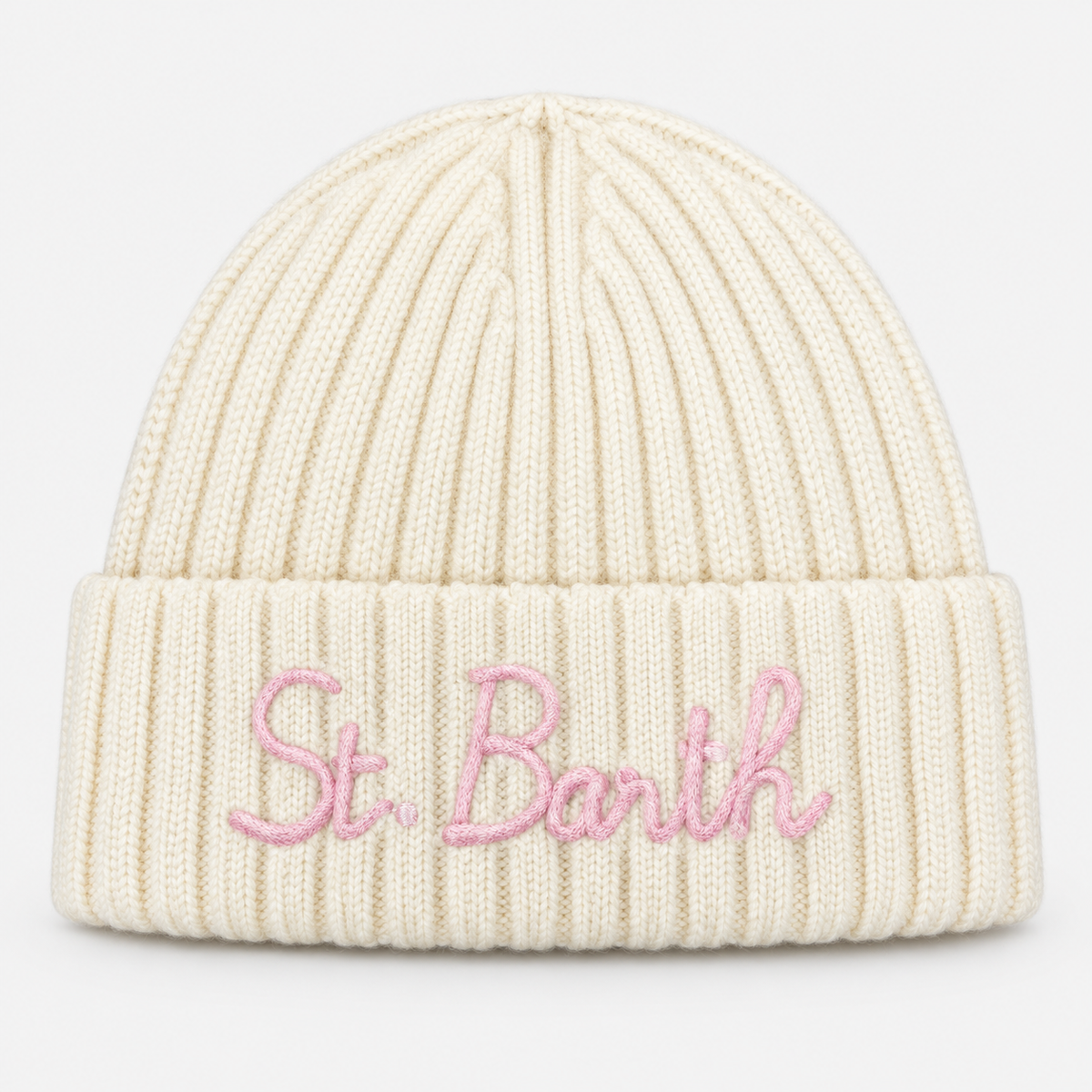 MC2 Saint Barth Berretto Donna Wengen Panna con Ricamo Rosa
