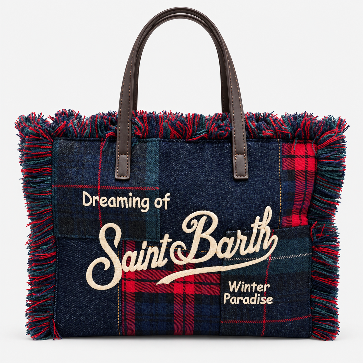 MC2 Saint Barth Borsa Donna Colette Patchwork Tartan Blu e Rosso