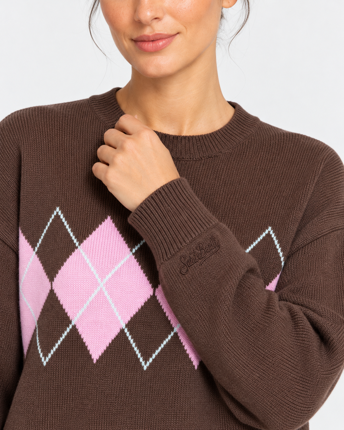 MC2 Saint Barth Maglia Donna Tessa Argyle Marrone a Rombi