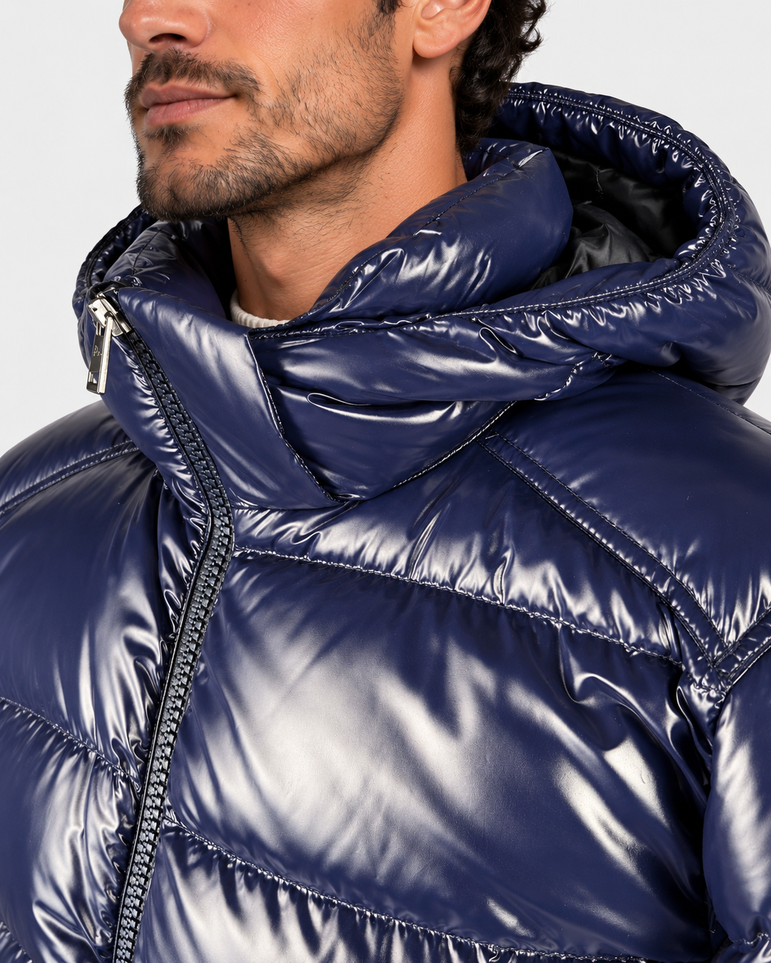 Herno Piumino uomo blu con cappuccio e zip a doppio cursore