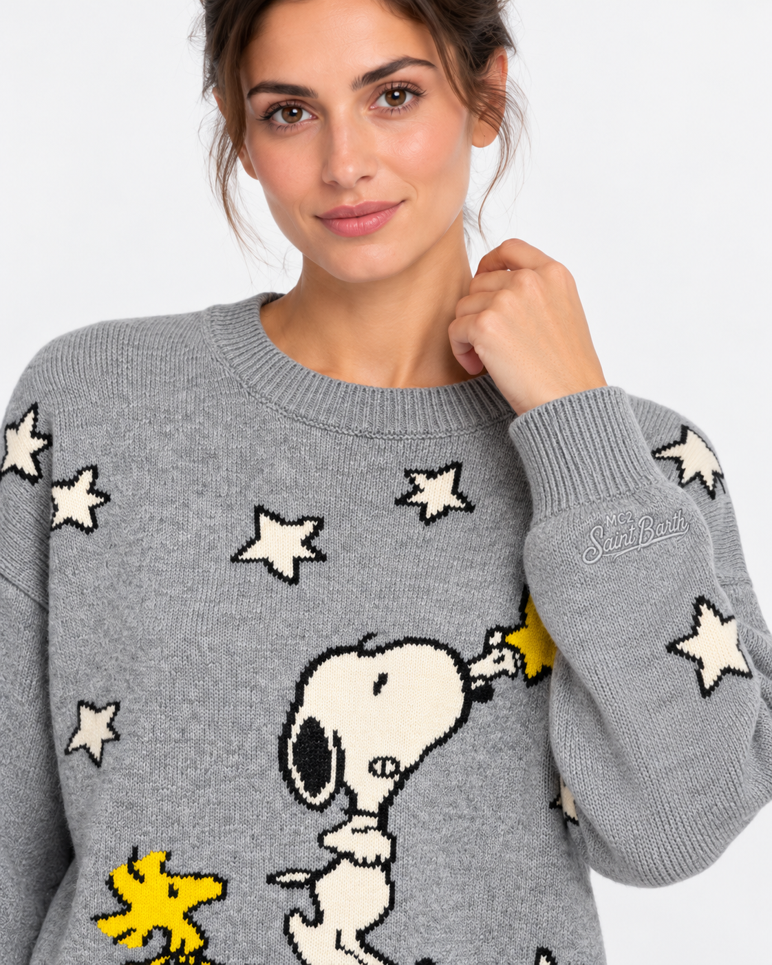 MC2 Saint Barth Maglia Donna Tessa Peanuts Grigia con Snoopy e Stelle