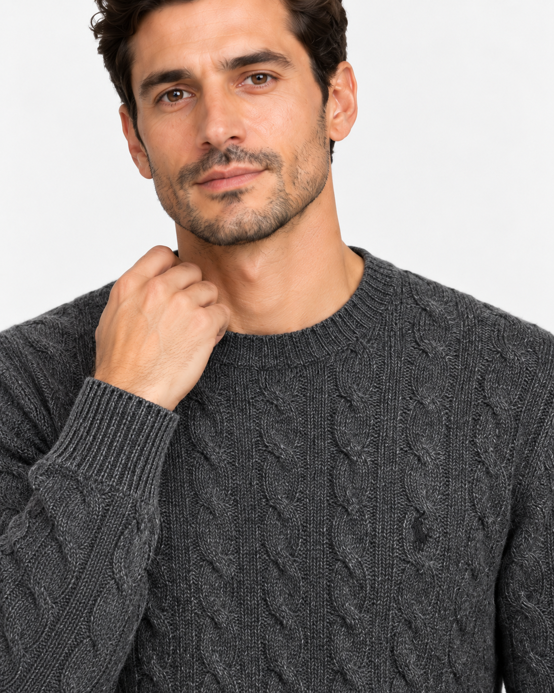 Polo Ralph Lauren Maglia Uomo a Trecce Antracite in Lana e Cashmere