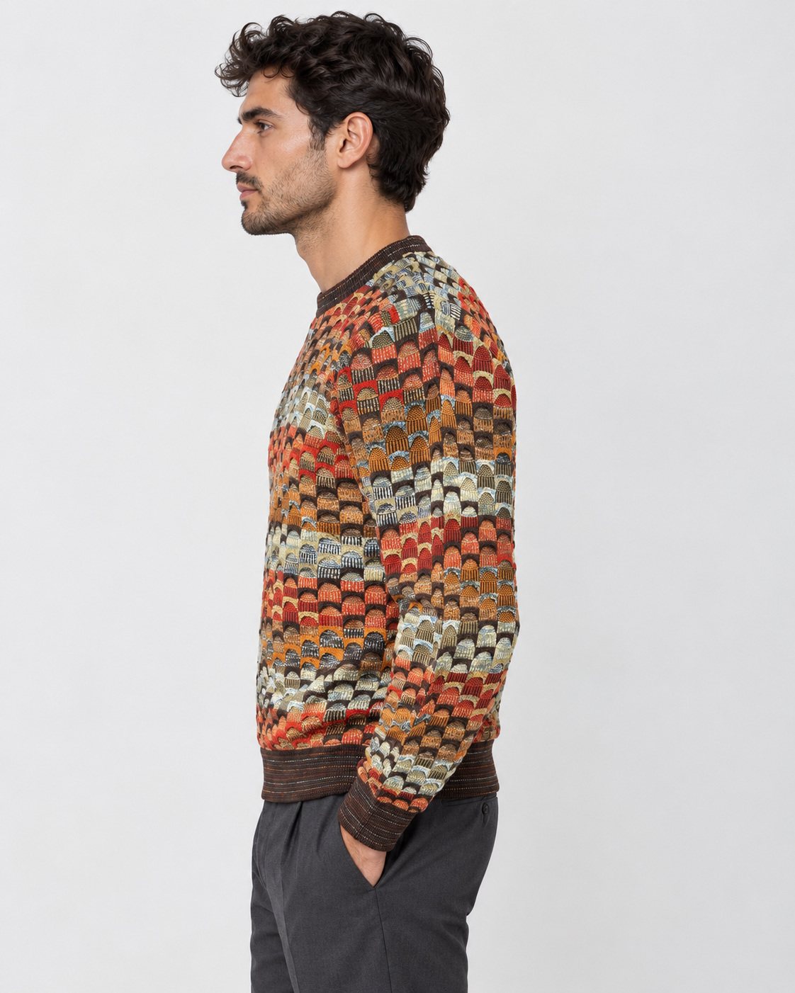 Lorenzoni Maglia girocollo uomo fantasia geometrica multicolore