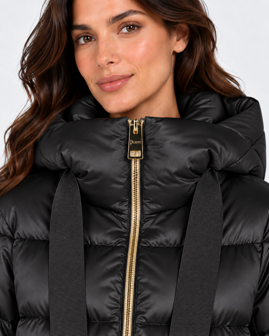 Herno Piumino donna A-shape in satin nero