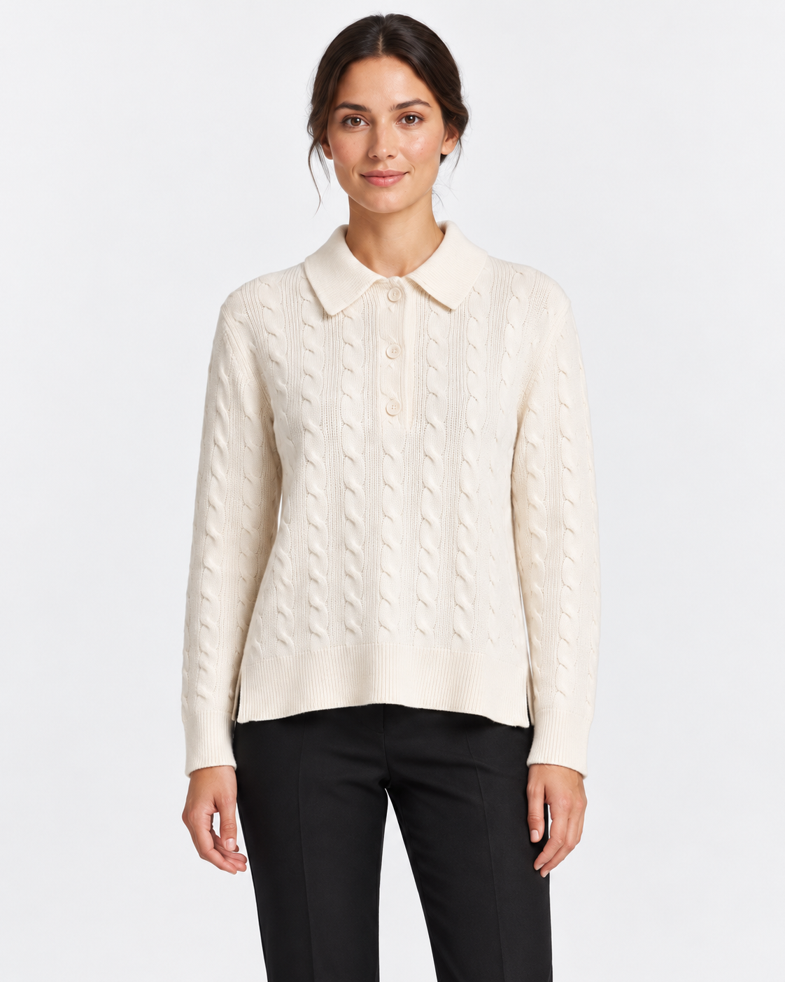 Gran Sasso Polo Donna Panna a Trecce in Lana e Cashmere