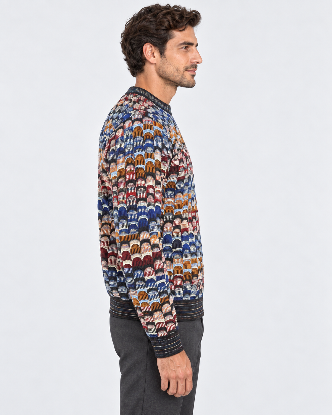 Lorenzoni Maglia girocollo uomo fantasia geometrica multicolore