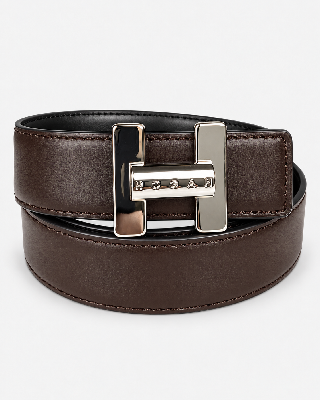 Hogan Cintura donna reversibile in pelle nero e testa di moro con fibbia H