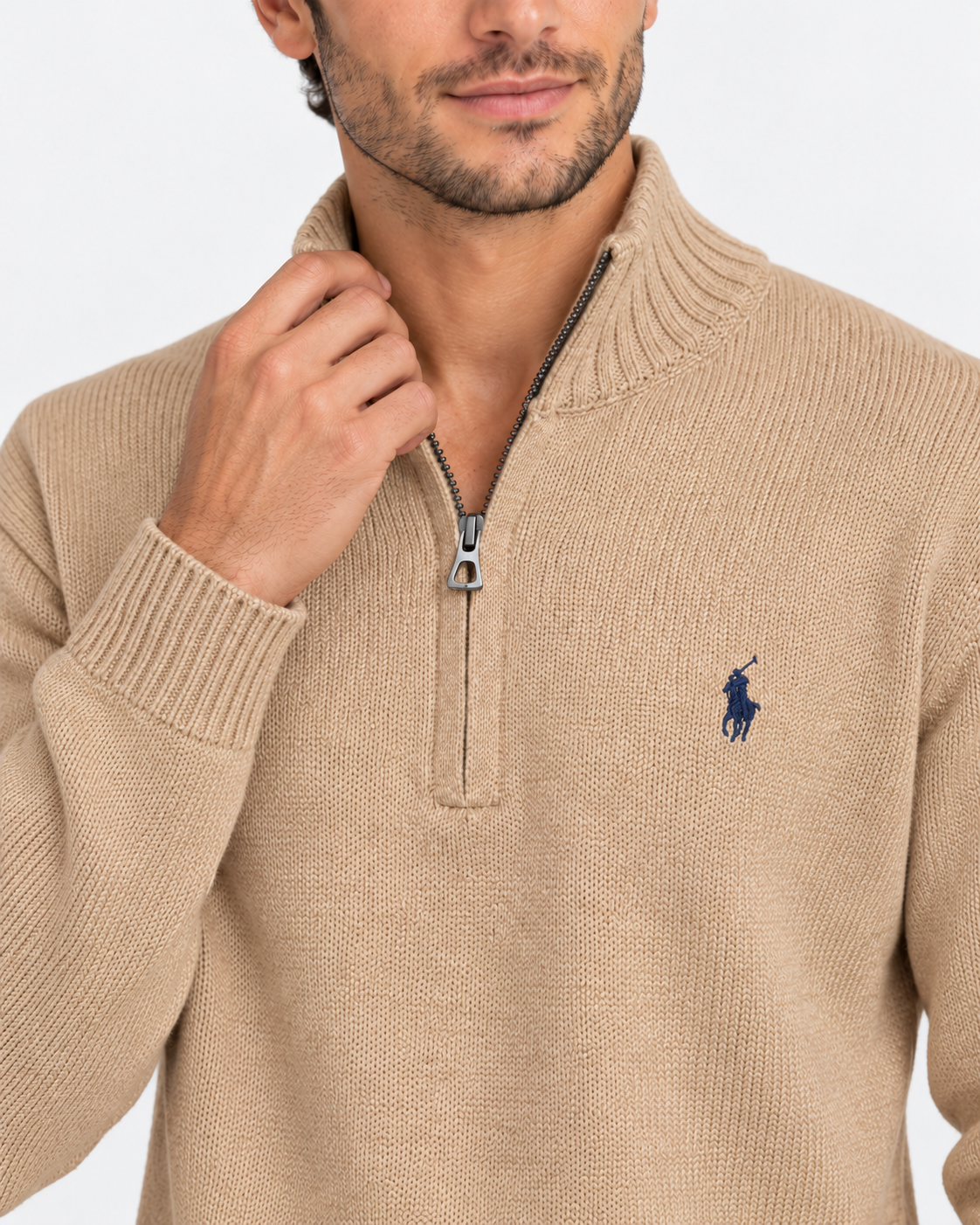Polo Ralph Lauren Maglione Uomo Mezza Zip in Cotone Brown