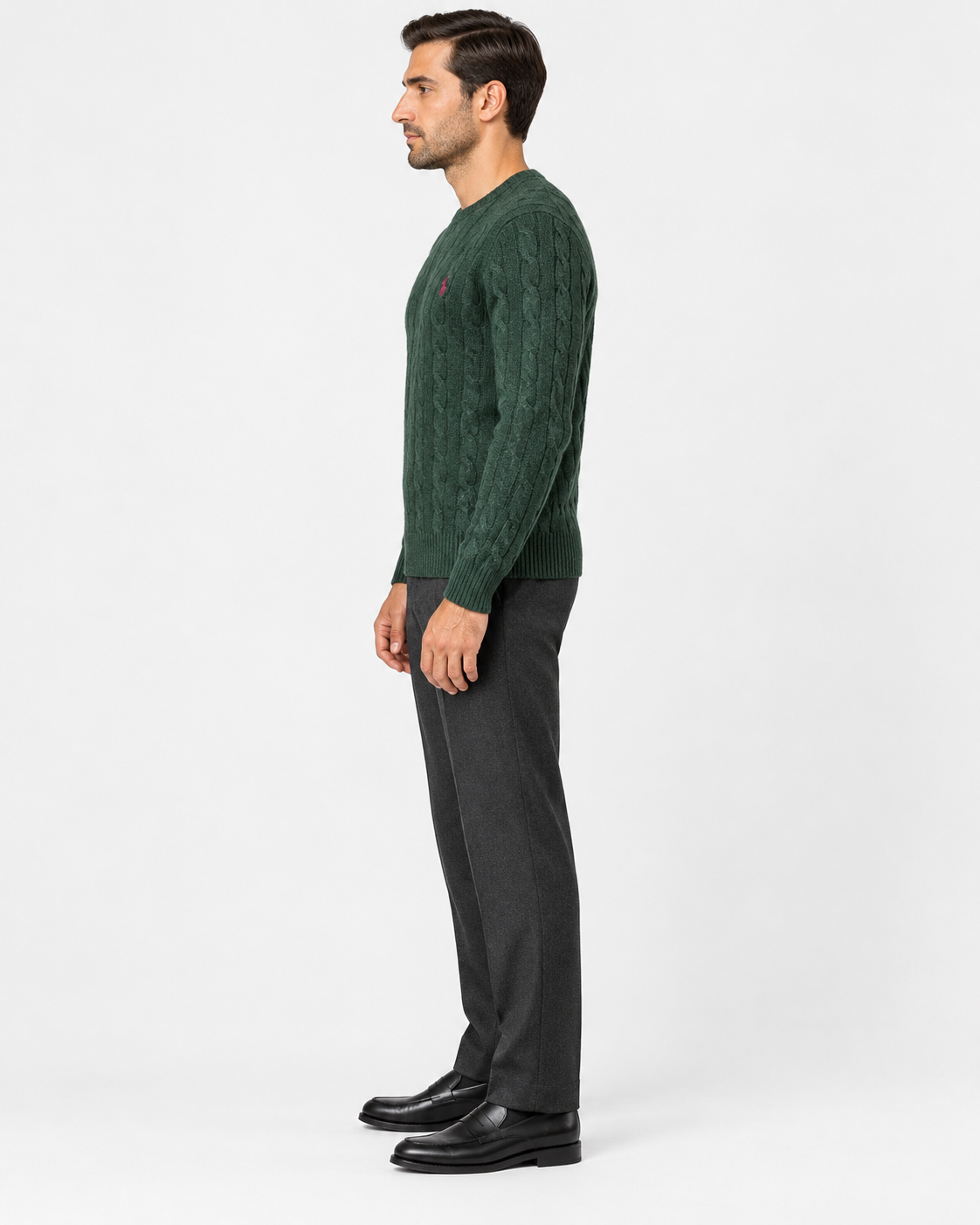 Polo Ralph Lauren Maglia Uomo Verde a Trecce in Lana e Cashmere