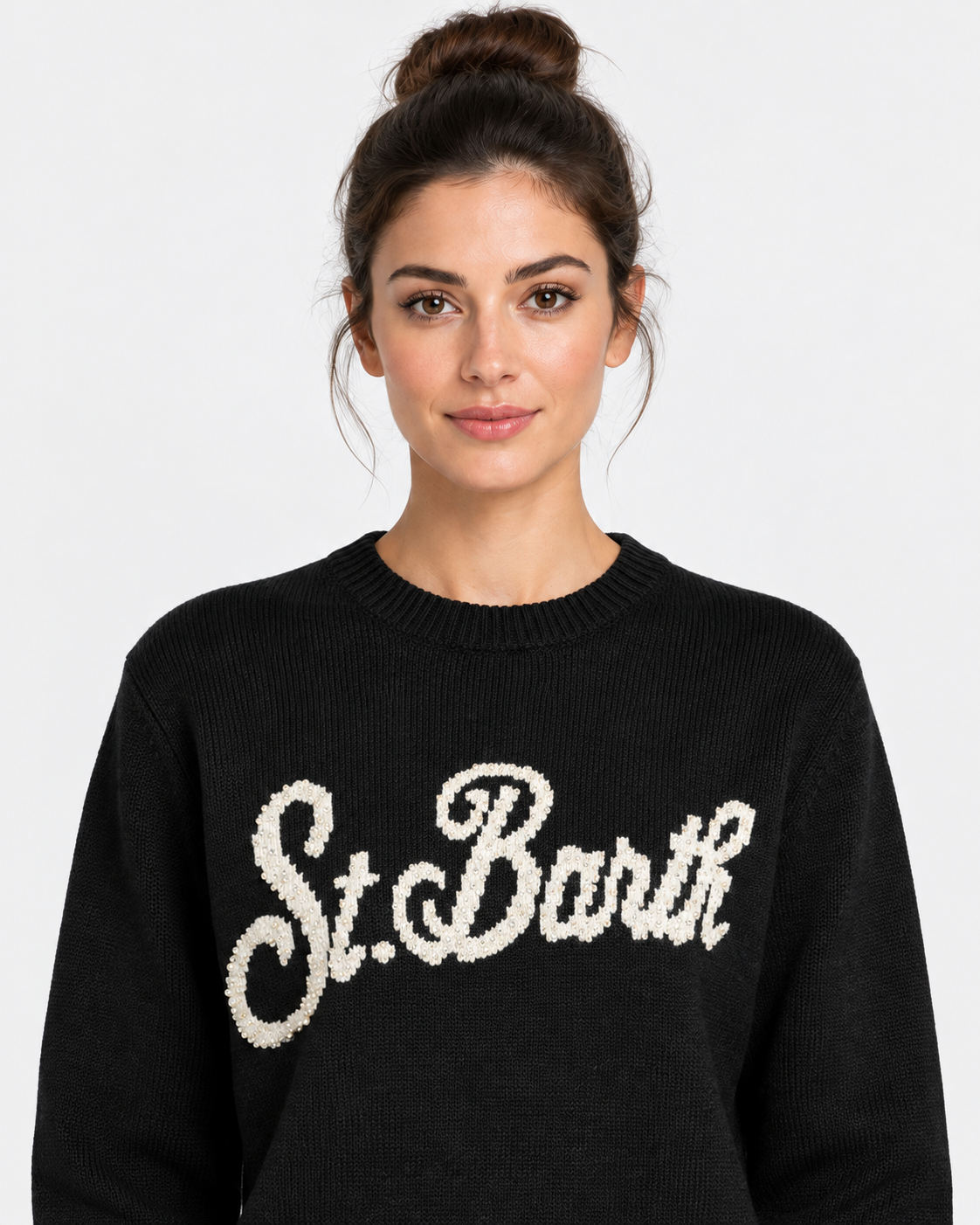 MC2 Saint Barth Maglia Donna New Queen Nera con Logo Strass
