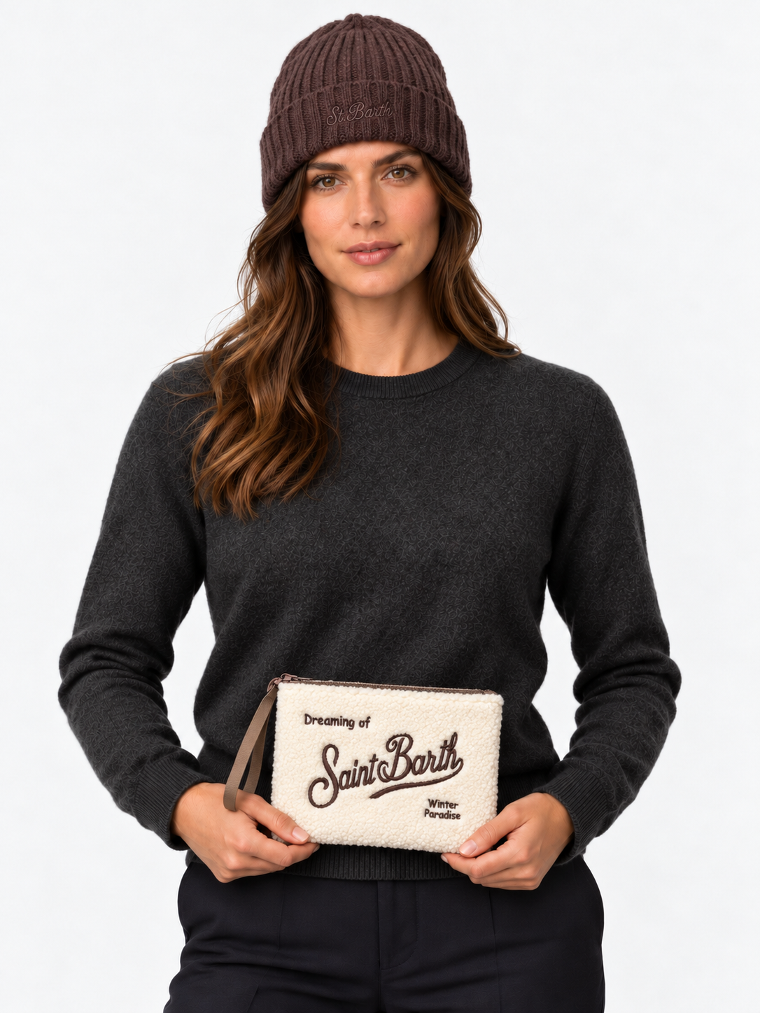 MC2 Saint Barth Christmas Box Donna con Berretto Marrone e Pochette Panna