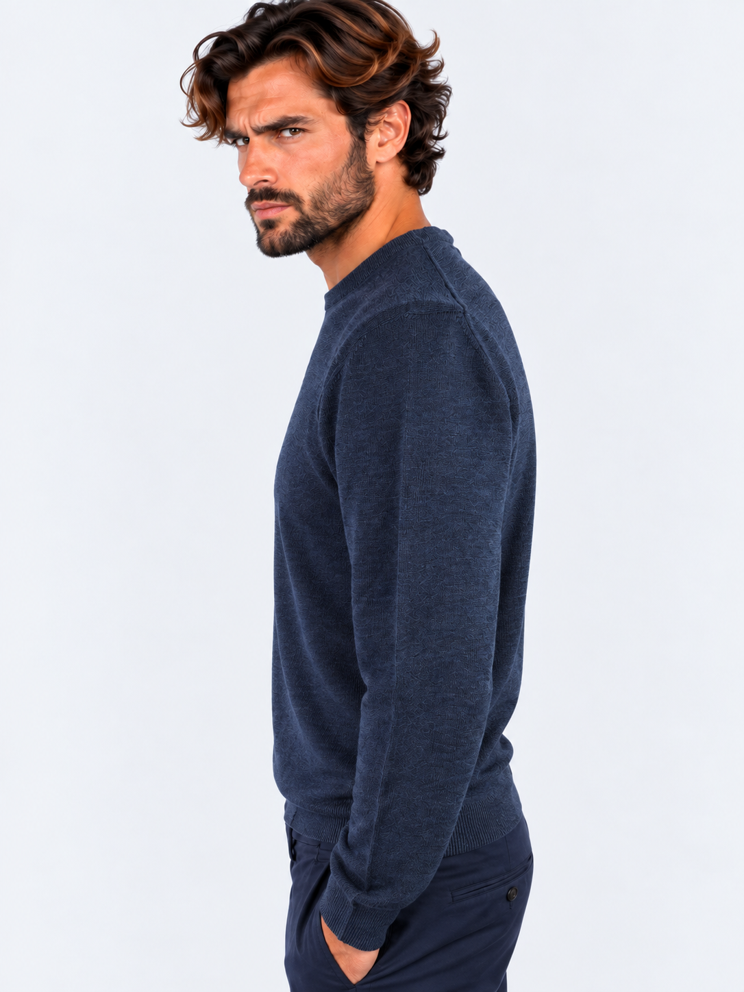 Gran Sasso Girocollo uomo in lana vergine blu navy