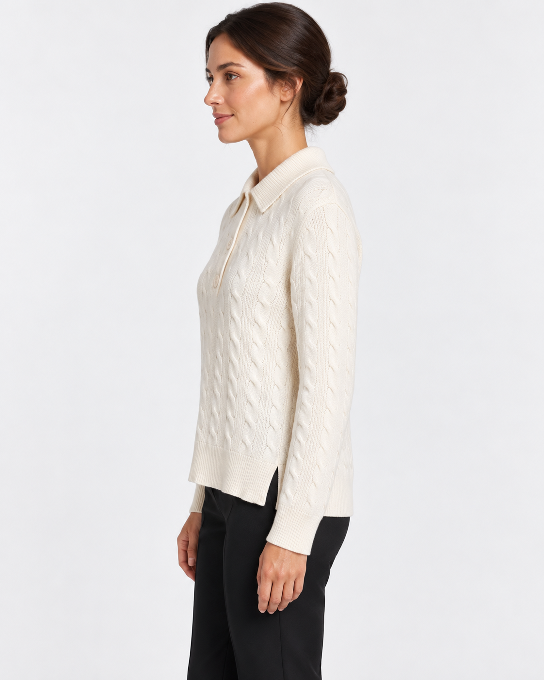 Gran Sasso Polo Donna Panna a Trecce in Lana e Cashmere