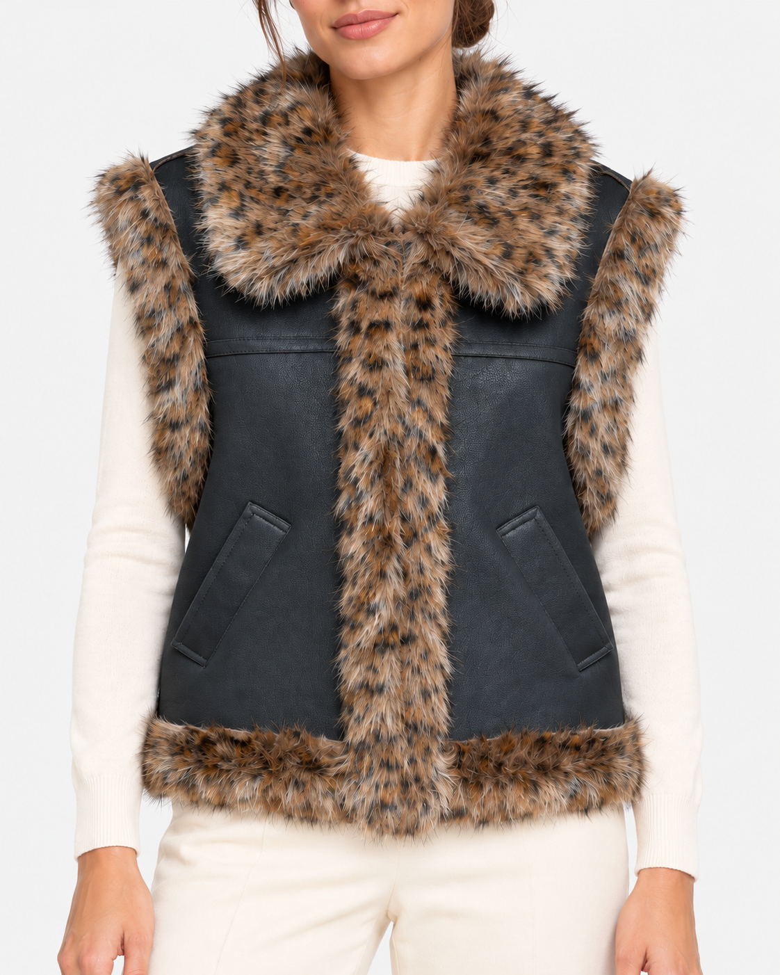 MC2 Saint Barth Gilet Donna Hesketh Nero con Dettagli Animalier